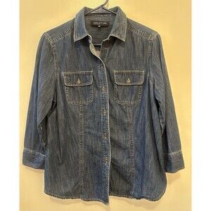 Jones New York Signature Denim Shirt Jacket Medium Blue Button Front